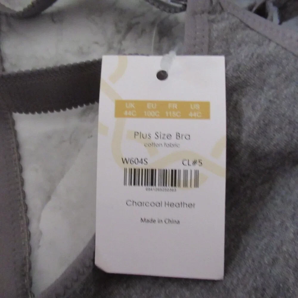New Delimira Bra 44C Gray‎ Lace Plus Size Back Closure Wire Free Wireless W604S